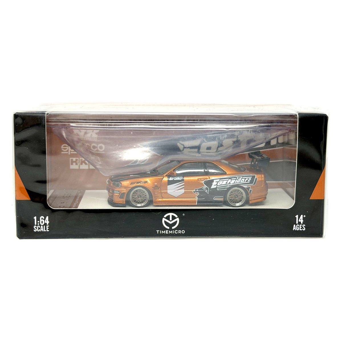 Time Micro Nissan Skyline GT-R R34 1:64 Diecast Gold Orange Boxed