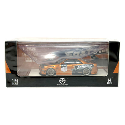 Time Micro Nissan Skyline GT-R R34 1:64 Diecast Gold Orange Boxed