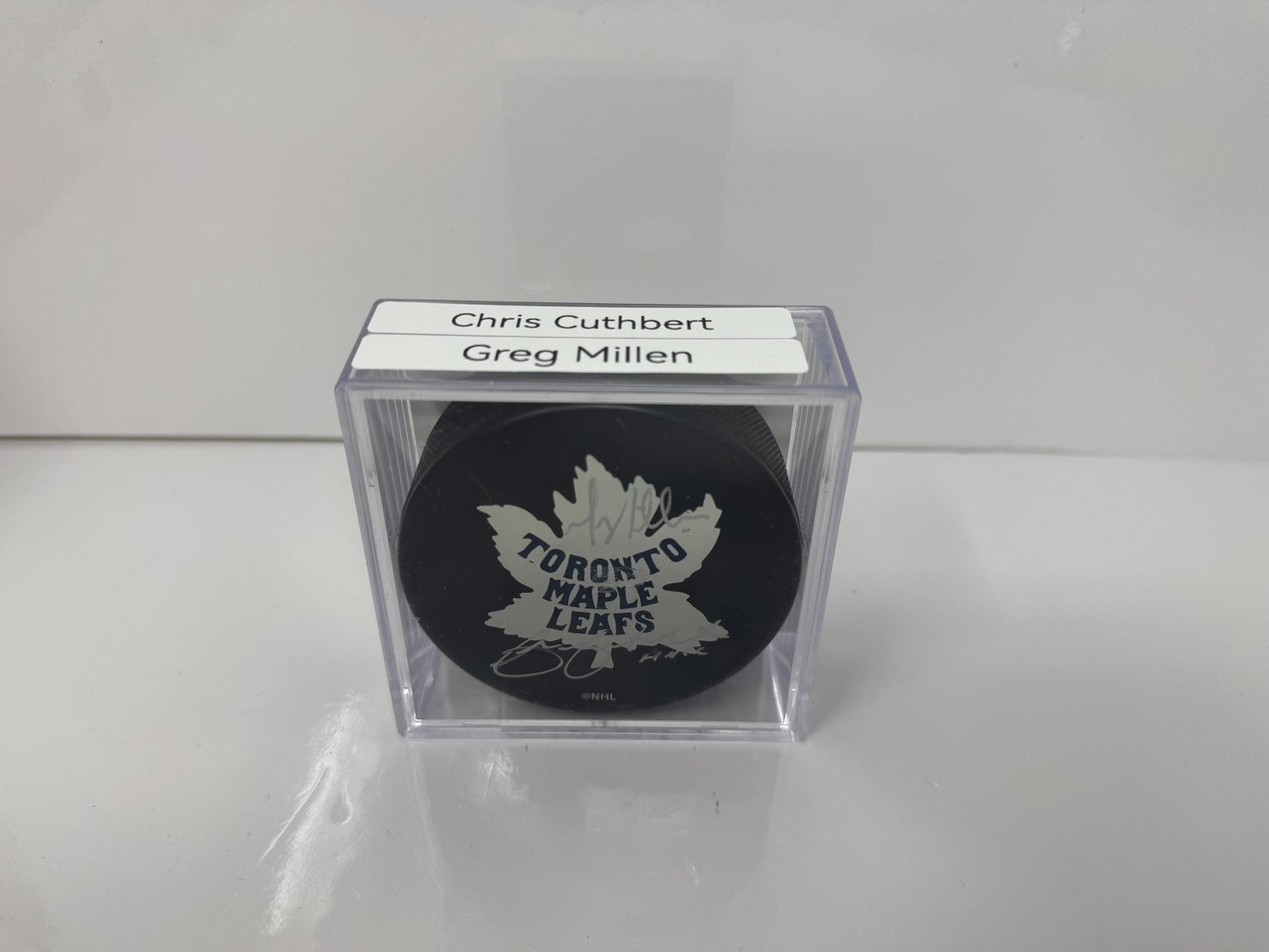 Chris Cuthbert & Greg Millen Maple Leafs Broadcasters Signed Puck Autos
