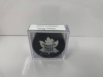 Chris Cuthbert & Greg Millen Maple Leafs Broadcasters Signed Puck Autos