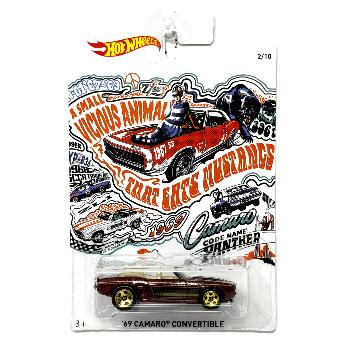 Hot Wheels 50th Camaro 1969 Chevrolet Camaro Convertible 1:64 Diecast Maroon