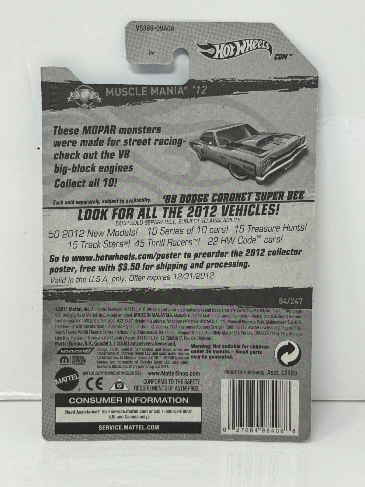 Hot Wheels Super Treasure Hunt 1969 Dodge Coronet Super Bee 1:64 Diecast