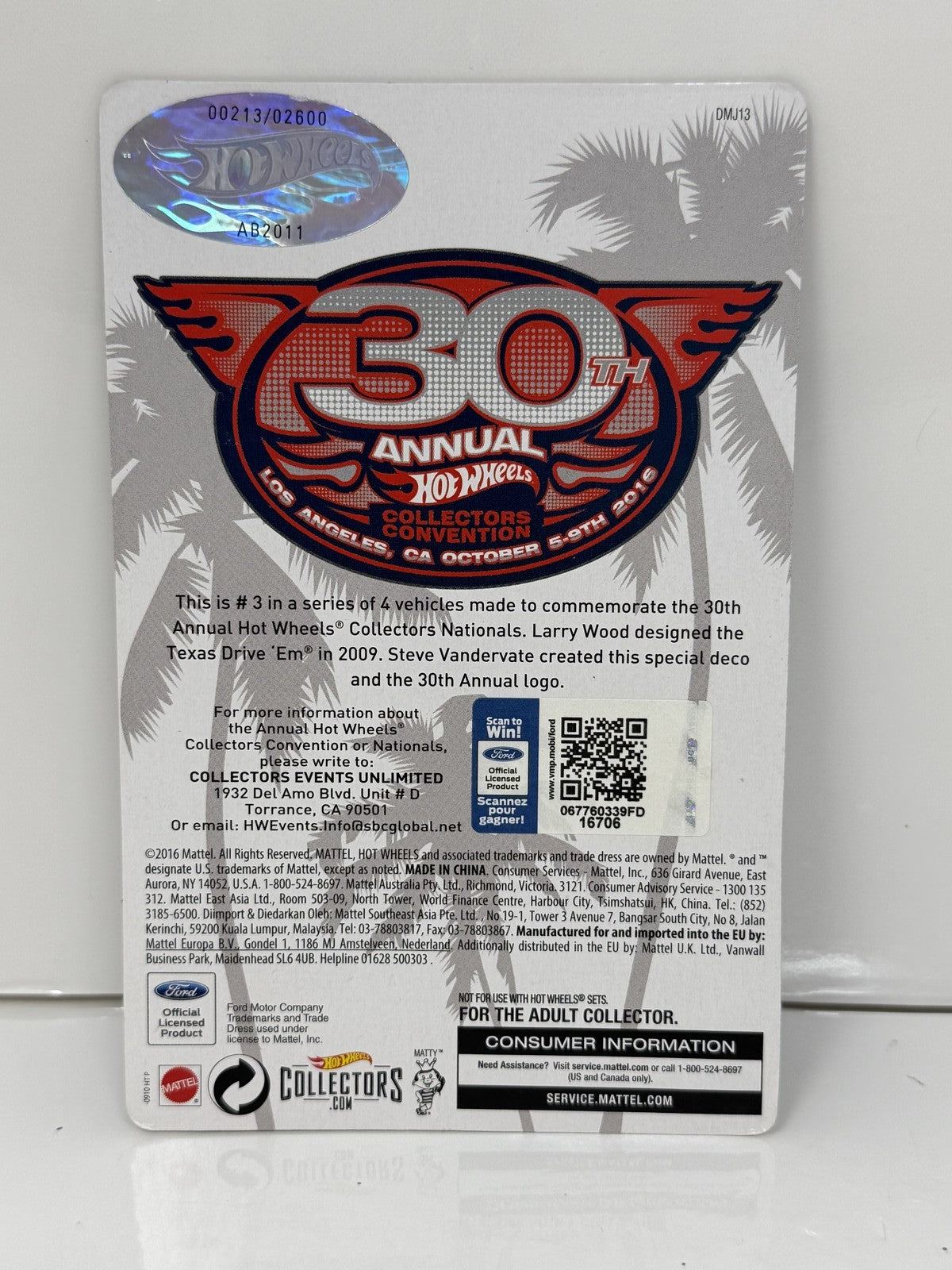 Hot Wheels 2016 30th Annual Collectors Convention Texas Drive 'Em 1:64 Diecast
