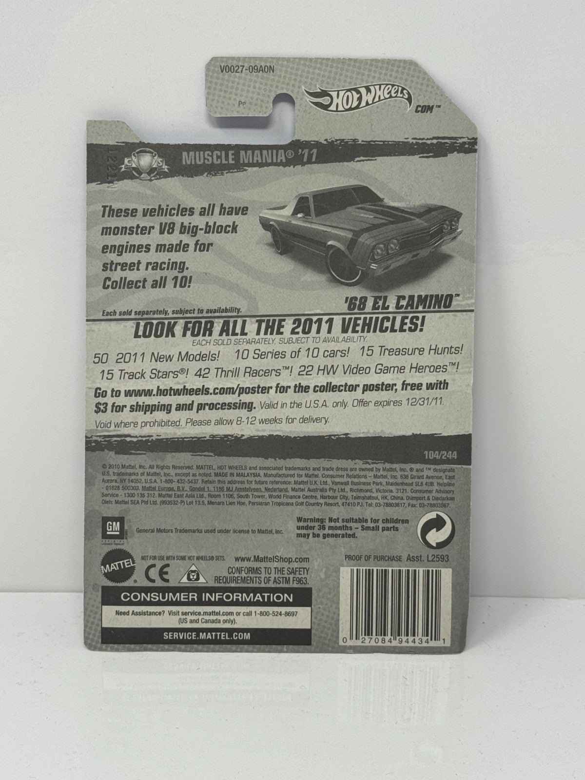 Hot Wheels Muscle Mania 1968 Chevy El Camino 1:64 Diecast Factory Sealed Redline
