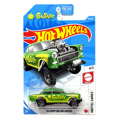 Hot Wheels Mattel Games Guster 1955 Chevy Bel Air Gasser Green 1:64 U.S. Card