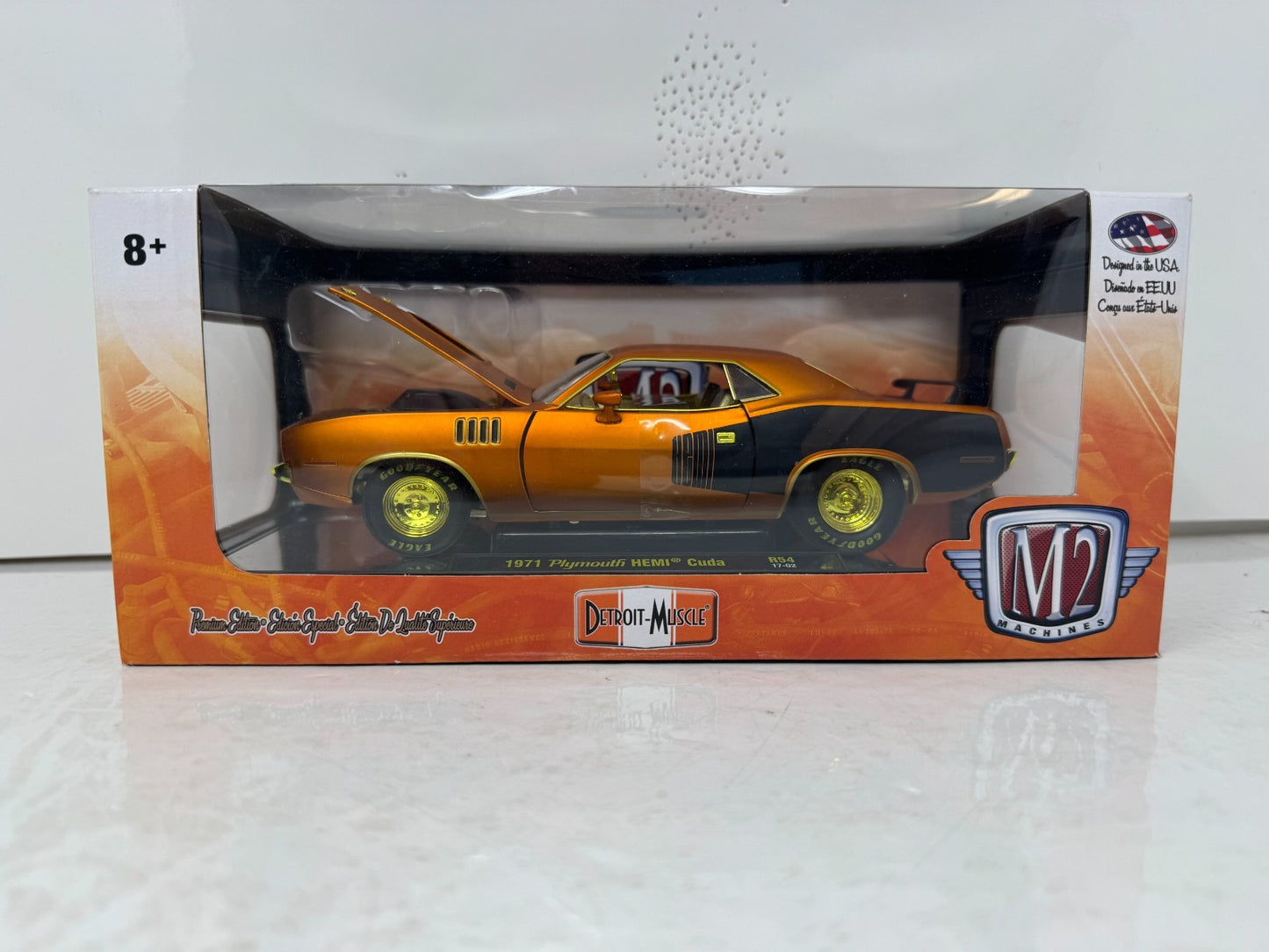 M2 Machines 1971 Plymouth HEMI Cuda CHASE 1:24 Diecast Detroit Muscle Gold Rims