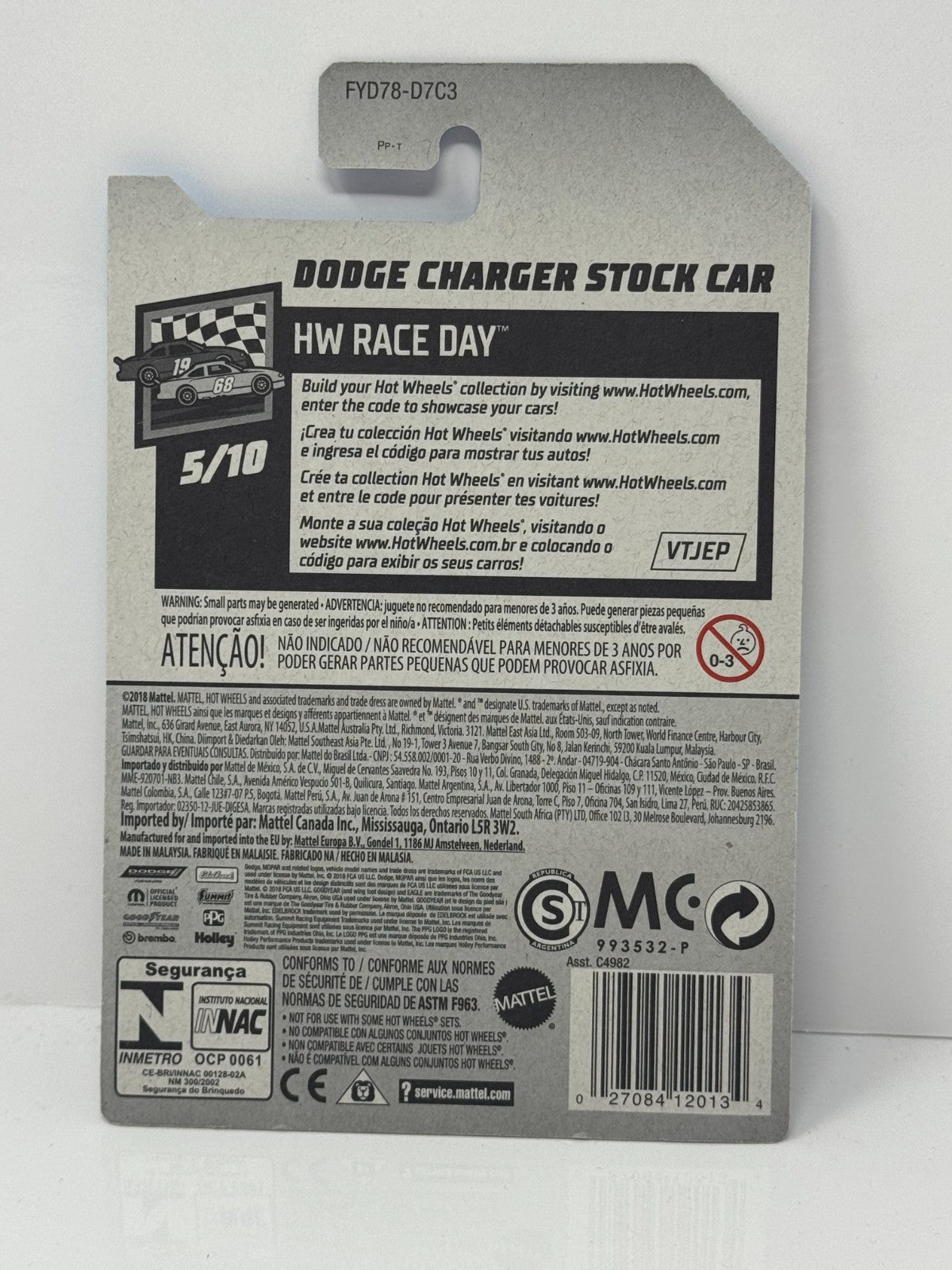 Hot Wheels Race Day Dodge Charger Stock Car 1:64 Diecast Red