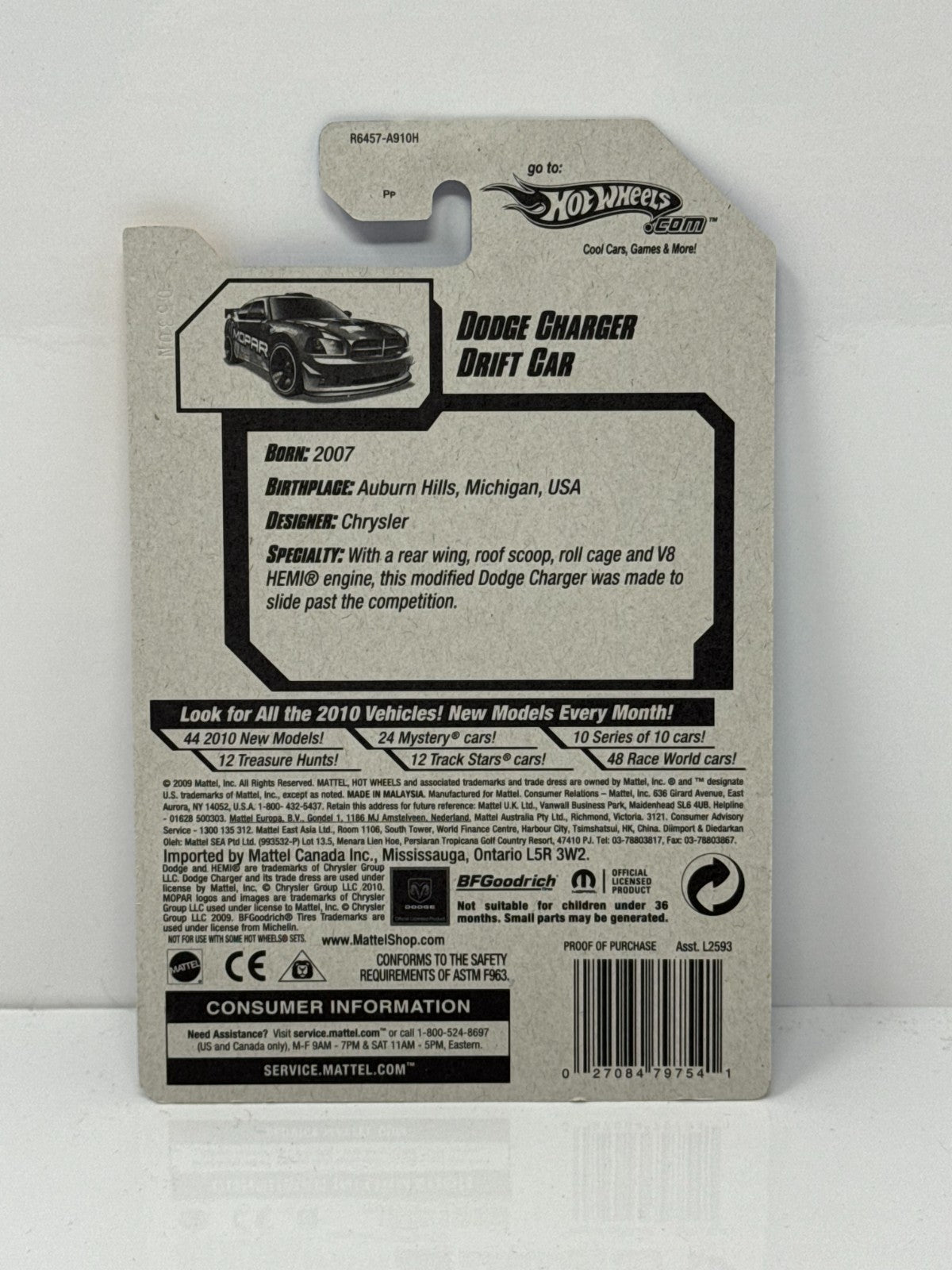 Hot Wheels 2010 New Models Dodge Charger Drift Car 1:64 Diecast Factory Sealed