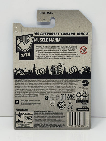 Hot Wheels Muscle Mania 1985 Chevrolet Camaro IROC-Z 1:64 Diecast Blue