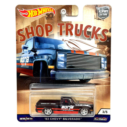 Hot Wheels Shop Trucks 1983 Chevrolet Silverado 1:64 Diecast Real Riders