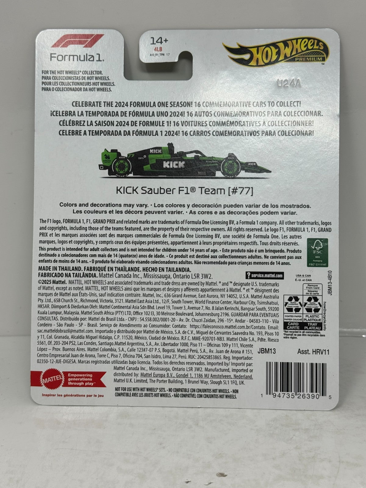Hot Wheels Premium Formula 1 Kick Sauber F1 Team #77 1:64 Diecast