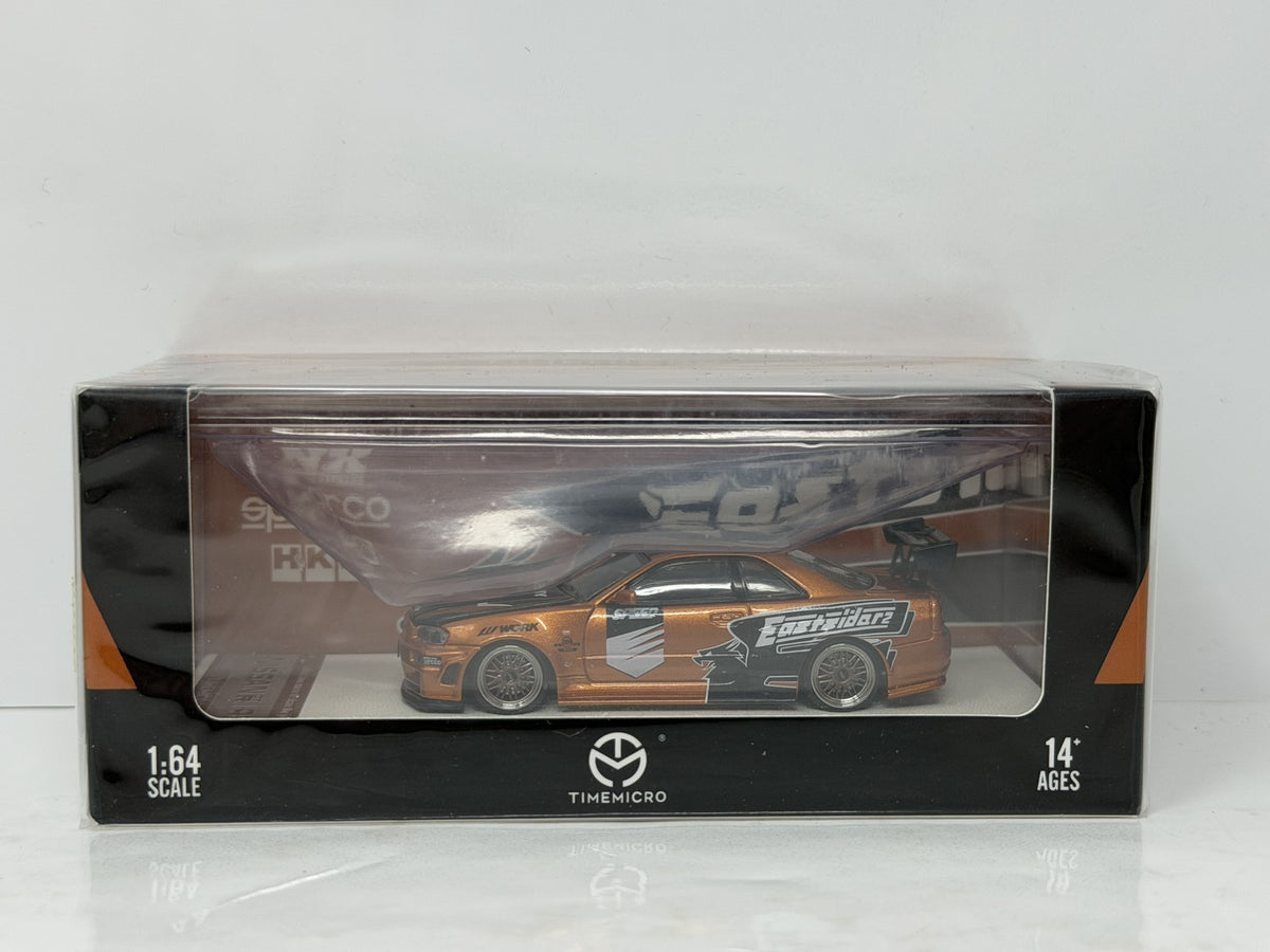 Time Micro Nissan Skyline GT-R R34 1:64 Diecast Gold Orange Boxed