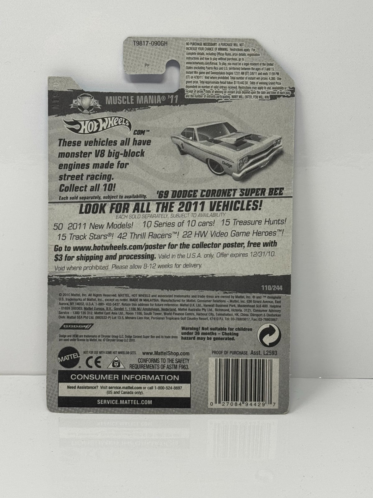 Hot Wheels Muscle Mania 1969 Dodge Coronet Super Bee 1:64 Diecast Green