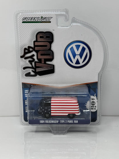 Greenlight Club V-Dub 1964 Volkswagen Type 2 Panel Van USA Flag 1:64 Diecast