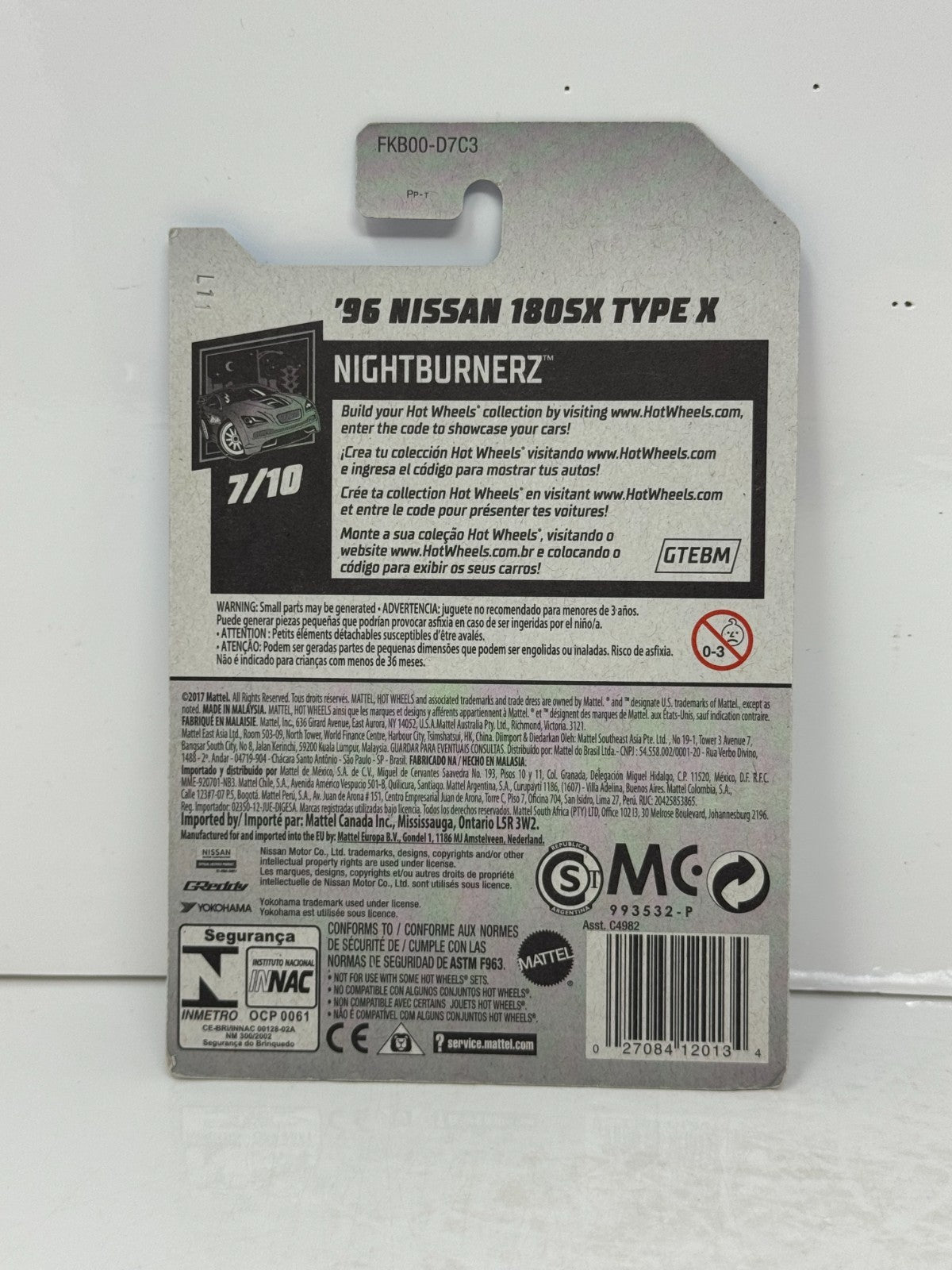 Hot Wheels Nightburnerz 1996 Nissan 180SX Type X 1:64 Diecast White