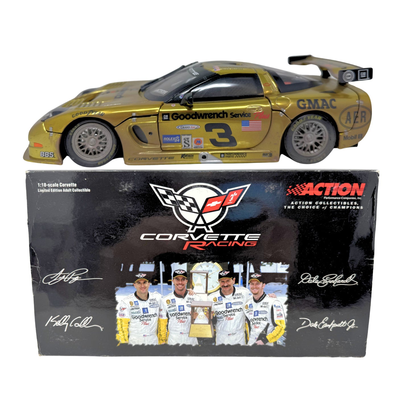 Action Racing #3 Dale Earnhardt GM 2001 Corvette C5R RACED VERSION 1:18 Diecast