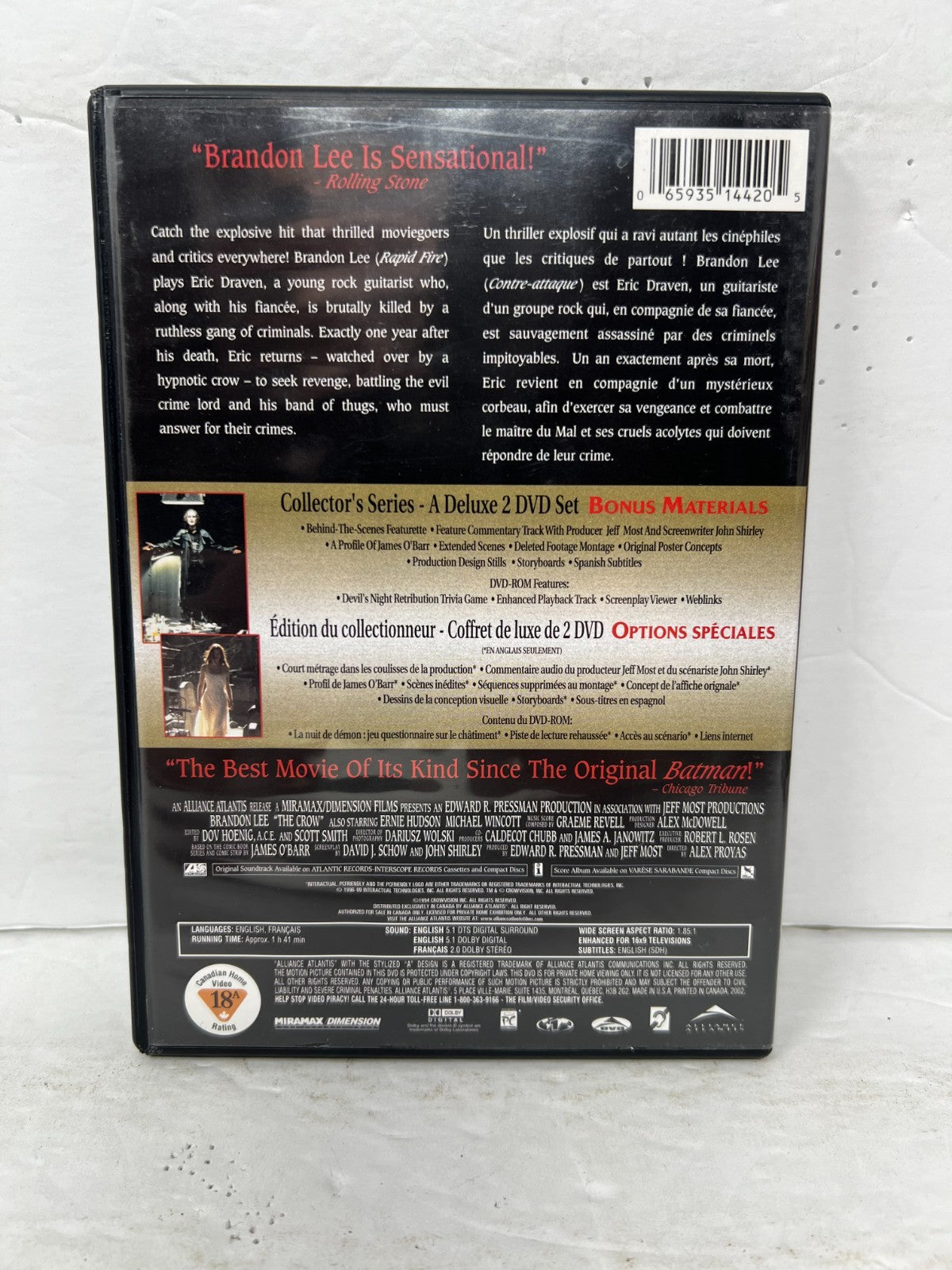 The Crow (DVD) Brandon Lee Action