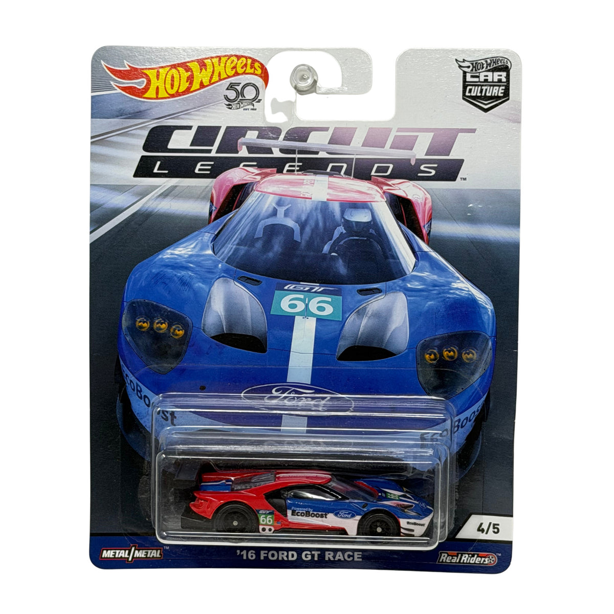 Hot Wheels Circuit Legends 2016 Ford GT Race 1:64 Diecast Real Riders