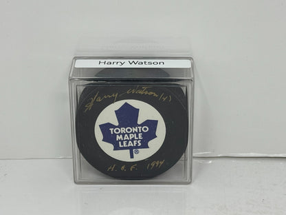 Harry Watson Toronto Maple Leafs Signed NHL Autograph Puck Gold Auto