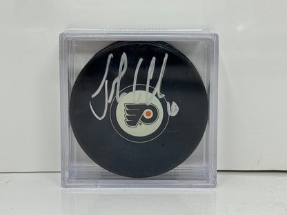 John LeClair Philadelphia Flyers Signed NHL Autograph Puck Silver Auto