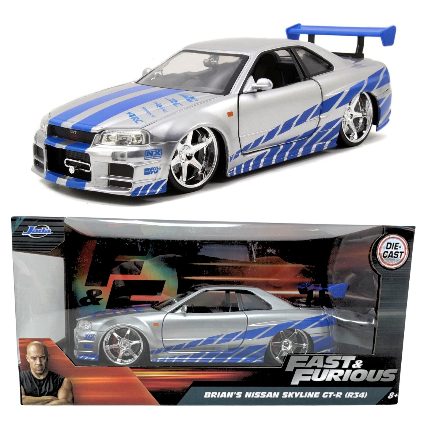 Jada Fast & Furious Brian's Nissan Skyline GT-R (R34) 1:24 Diecast Silver