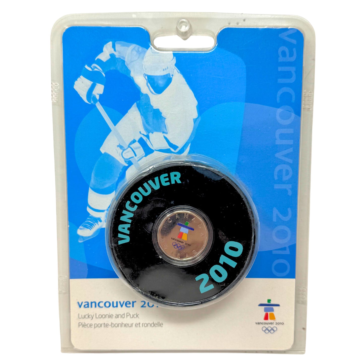 Vancouver 2010 Olympics Hockey Puck with Lucky Loonie – Canadian Mint Souvenir