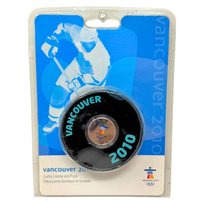 Vancouver 2010 Olympics Hockey Puck with Lucky Loonie – Canadian Mint Souvenir