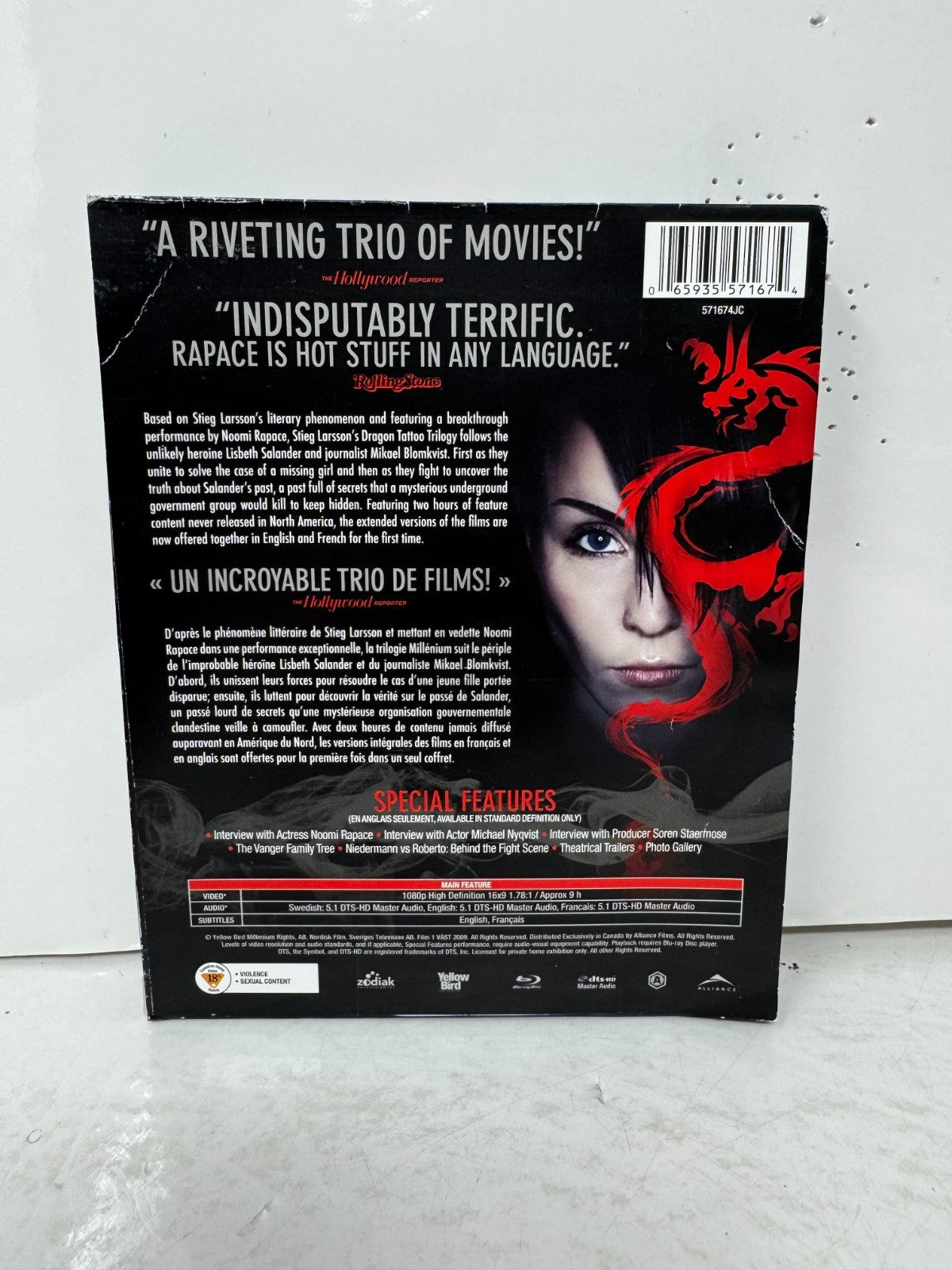 Stieg Larsson's Dragon Tattoo Trilogy (Blu-ray) Noomi Rapace Thriller Good Shape