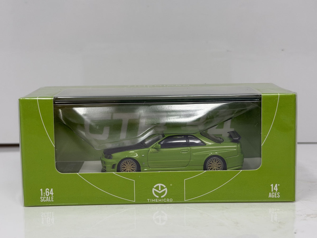 Time Micro Nissan Skyline GT-R R34 Green Carbon 1:64 Diecast