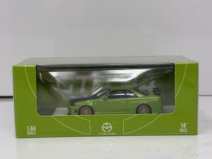 Time Micro Nissan Skyline GT-R R34 Green Carbon 1:64 Diecast