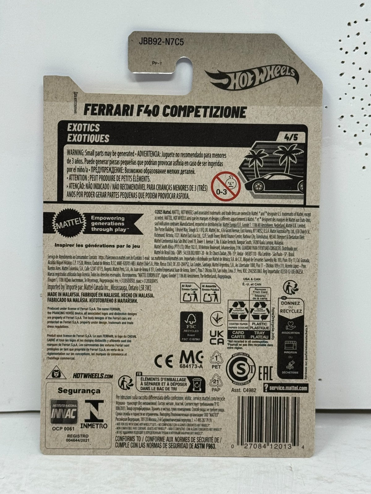 Hot Wheels Ferrari F40 Competizione Exotics 1:64 Diecast