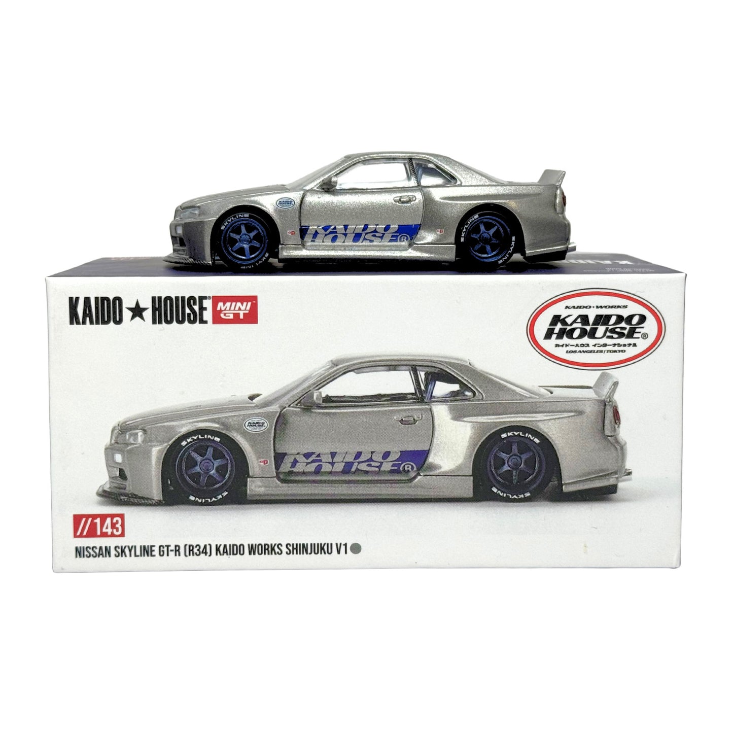 Kaido House Mini GT Nissan Skyline GT-R (R34) Kaido Works Shinjuku 1:64 Diecast