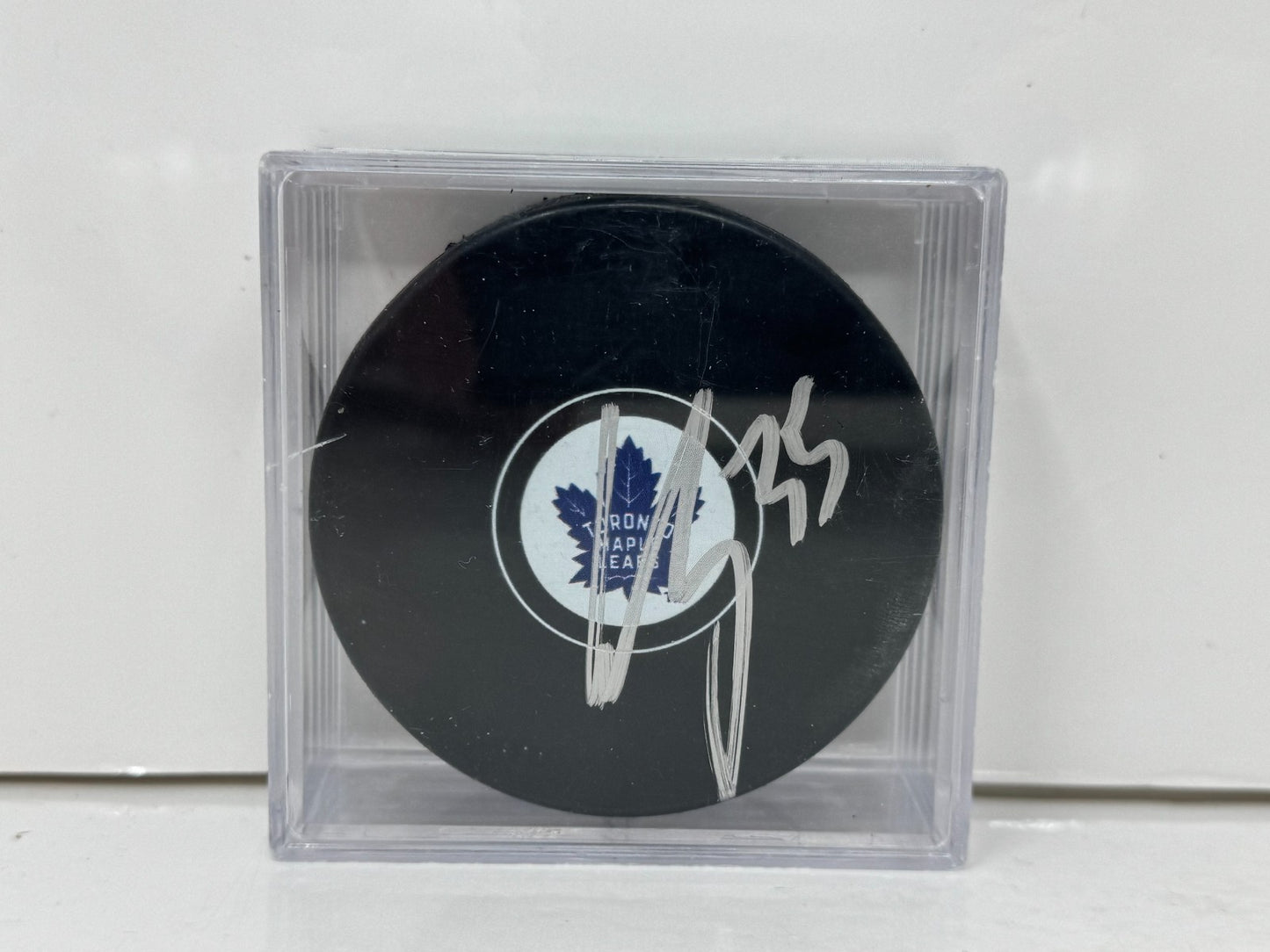Curtis McElhinney Toronto Maple Leafs Signed NHL Autograph Puck Silver Auto V2