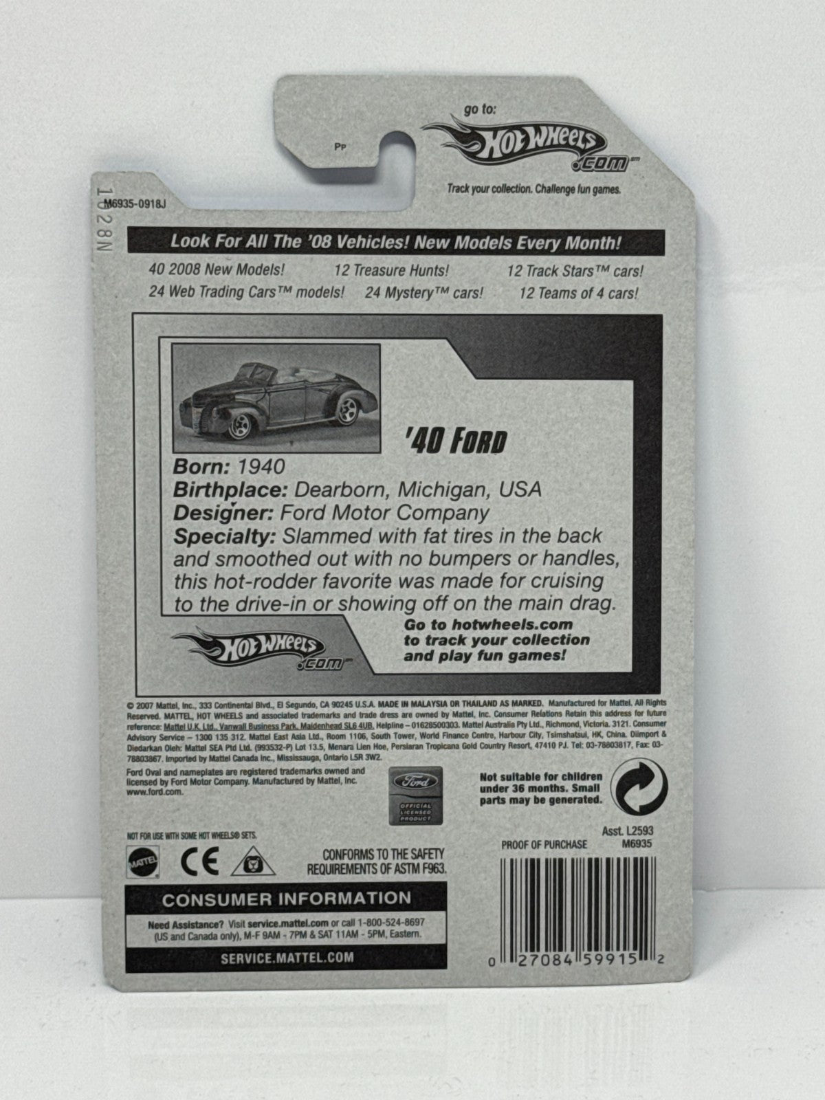 Hot Wheels All Stars 1940 Ford 1:64 Diecast Factory Sealed