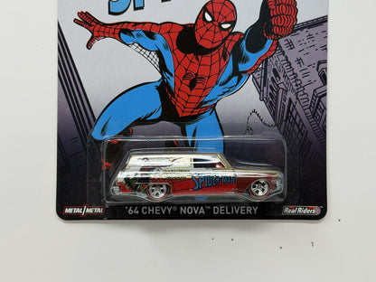 Hot Wheels Marvel Spider-Man 1964 Chevy Nova Delivery 1:64 Diecast Real Riders
