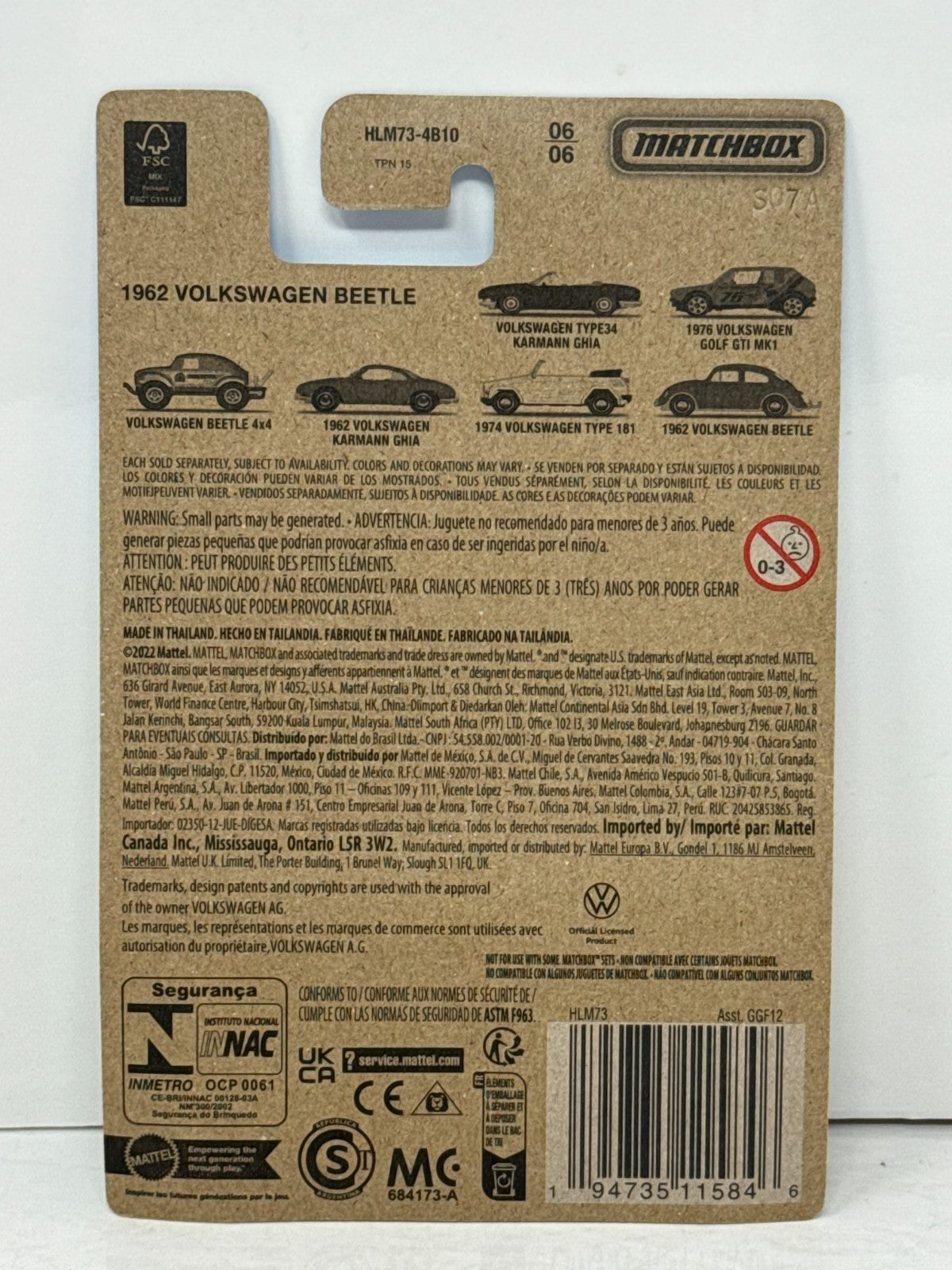 Matchbox 70 Years Volkswagen 1962 Volkswagen Beetle 1:64 Diecast