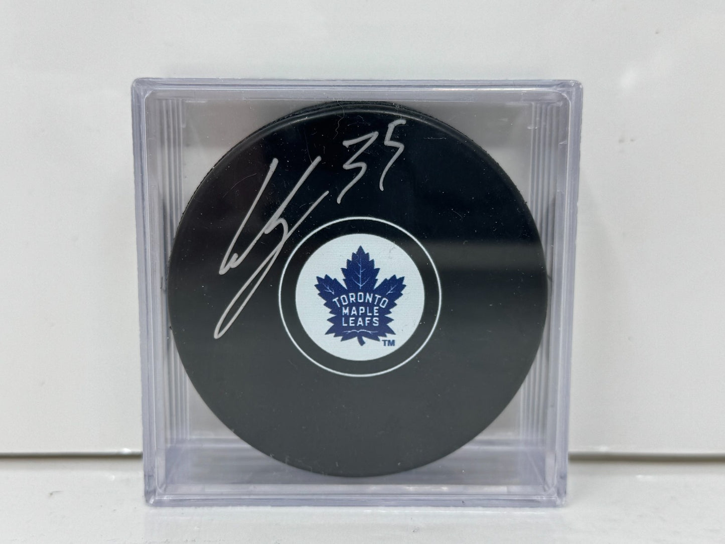 Curtis McElhinney Toronto Maple Leafs Signed NHL Autograph Puck Silver Auto