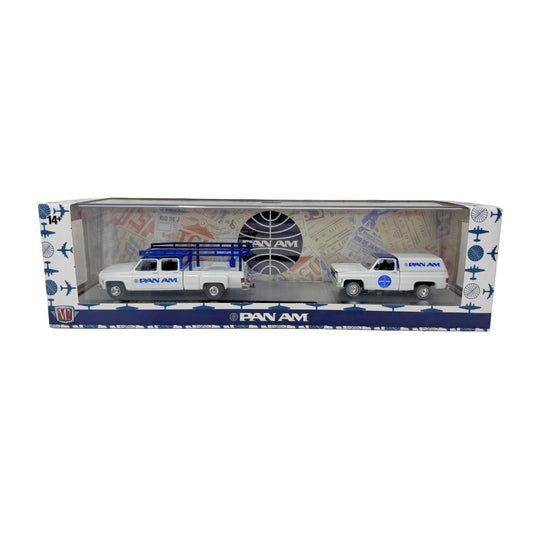 M2 Machines Pan Am 1975 GMC Sierra Grande 15 & 1973 Sierra 3500 1:64 Diecast