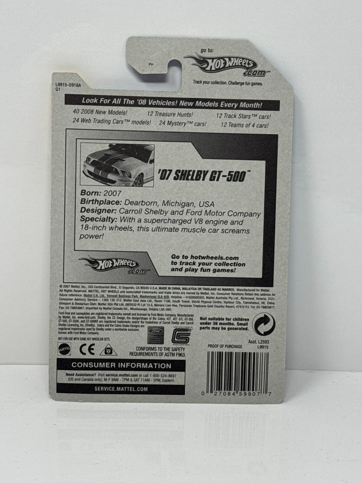 Hot Wheels New Models 2007 Ford Shelby GT500 1:64 Diecast Factory Sealed