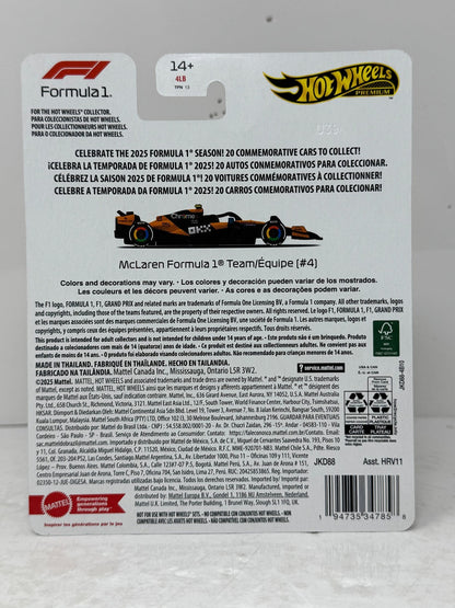 Hot Wheels Premium F1 McLaren Formula One Team #4 1:64 Diecast