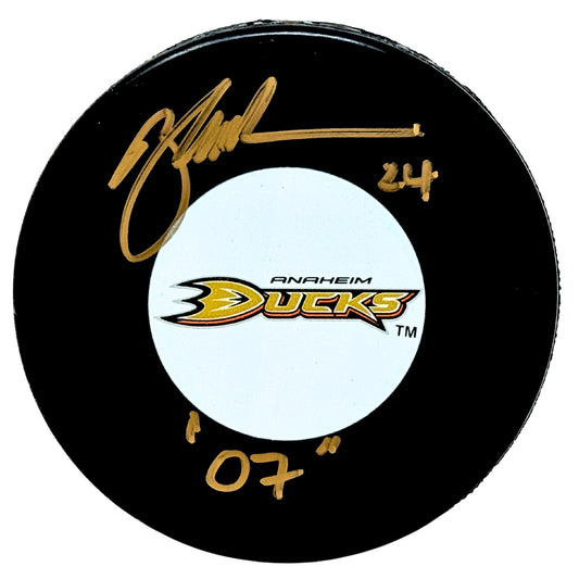 Brad May Anaheim Ducks Signed NHL Autograph Puck Gold Auto