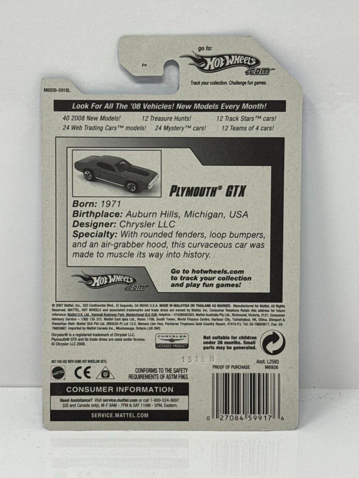 Hot Wheels 2008 All Stars Plymouth GTX 1:64 Diecast Factory Sealed