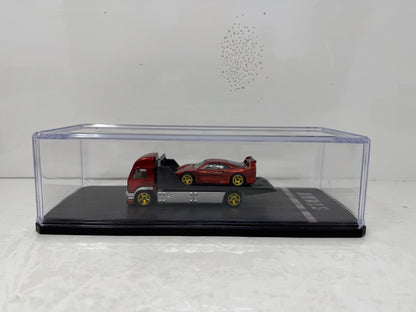 Ferrari F40 & Transporter 1:64 Diecast with Display Case has Custom Real Riders Tire & Paint Job