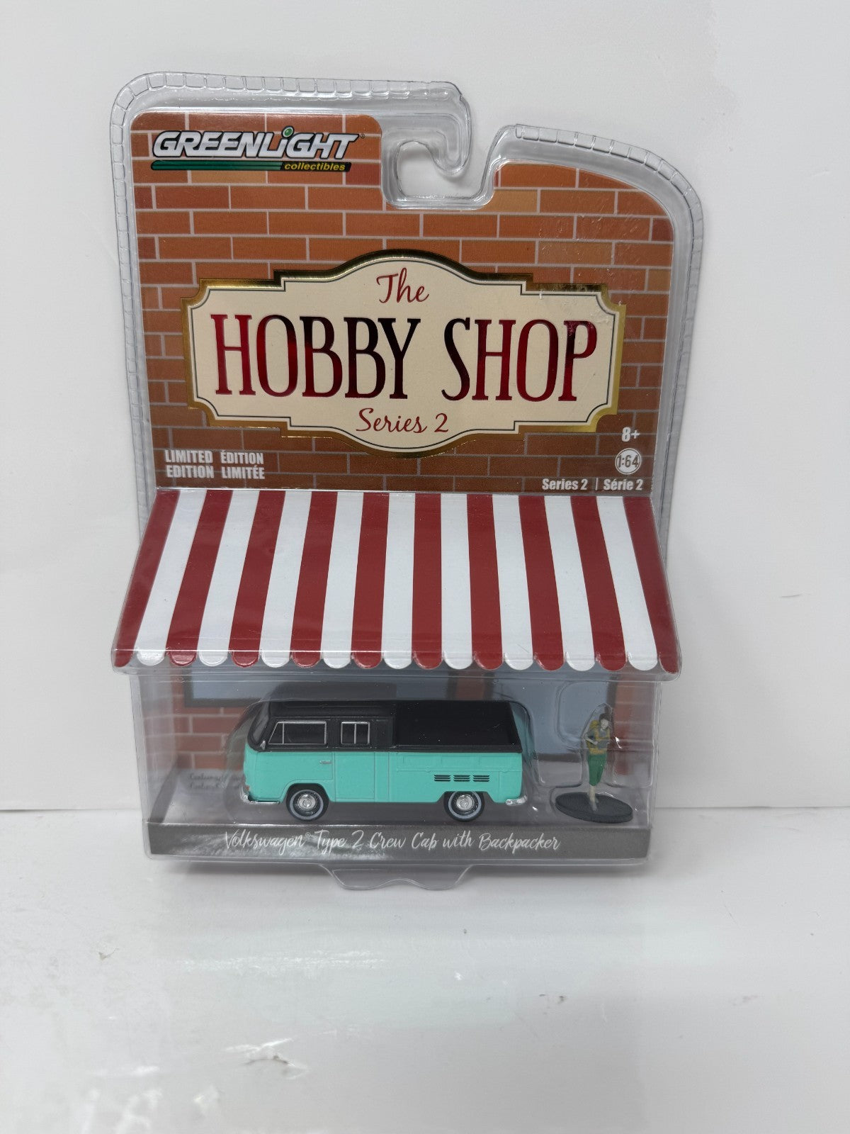Greenlight The Hobby Shop Volkswagen Type 2 Crew Cab w/ Backpacker 1:64 Diecast