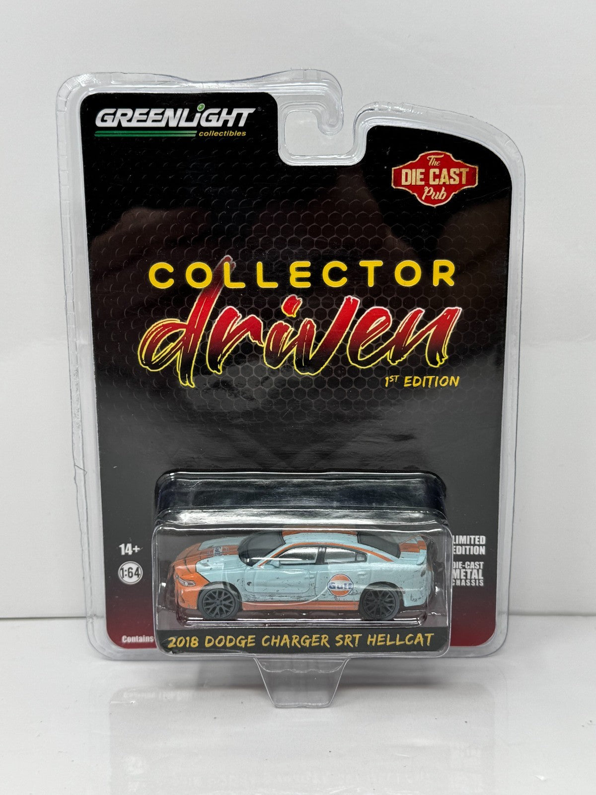 Greenlight Collector Driven 2018 Dodge Charger SRT Hellcat Gulf 1:64 Diecast