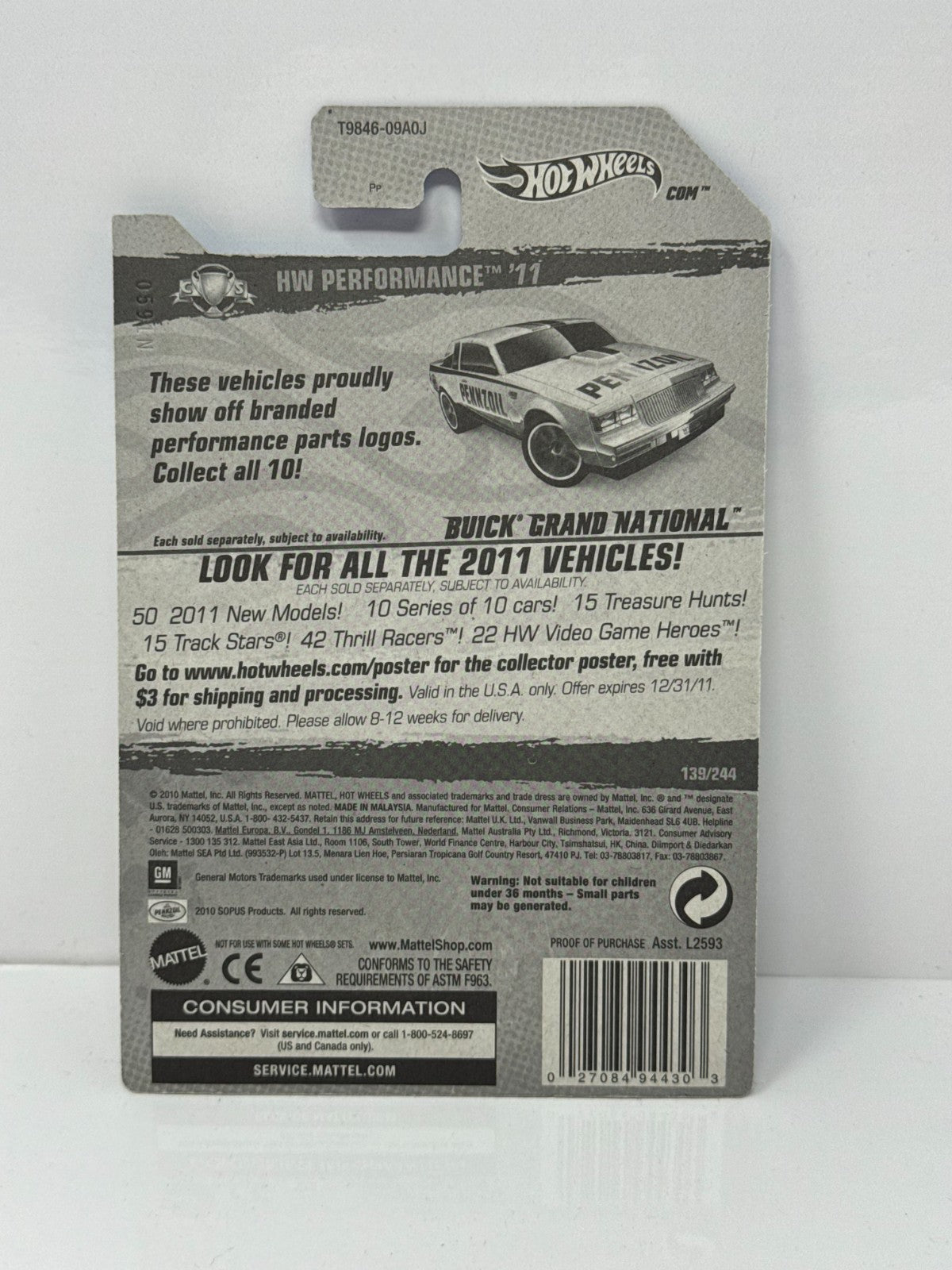 Hot Wheels 1987 Buick Grand National Pennzoil 1:64 Diecast Factory Sealed V3