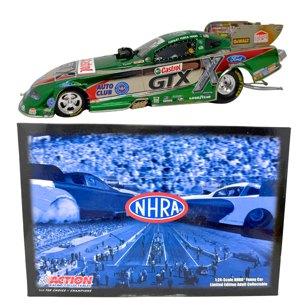 Action NHRA Ashley Force Castrol 2010 Ford Mustang Color Chrome 1:24 Diecast