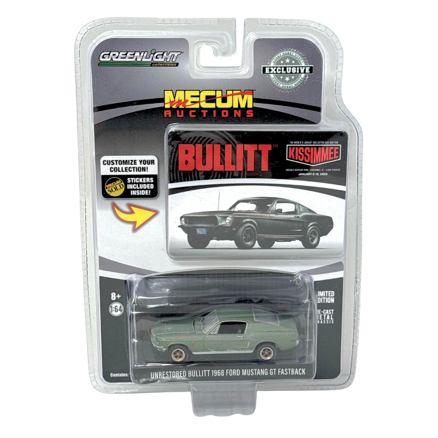 Greenlight Mecum Auctions 1968 Ford Mustang GT Fastback Bullitt 1:64 Diecast