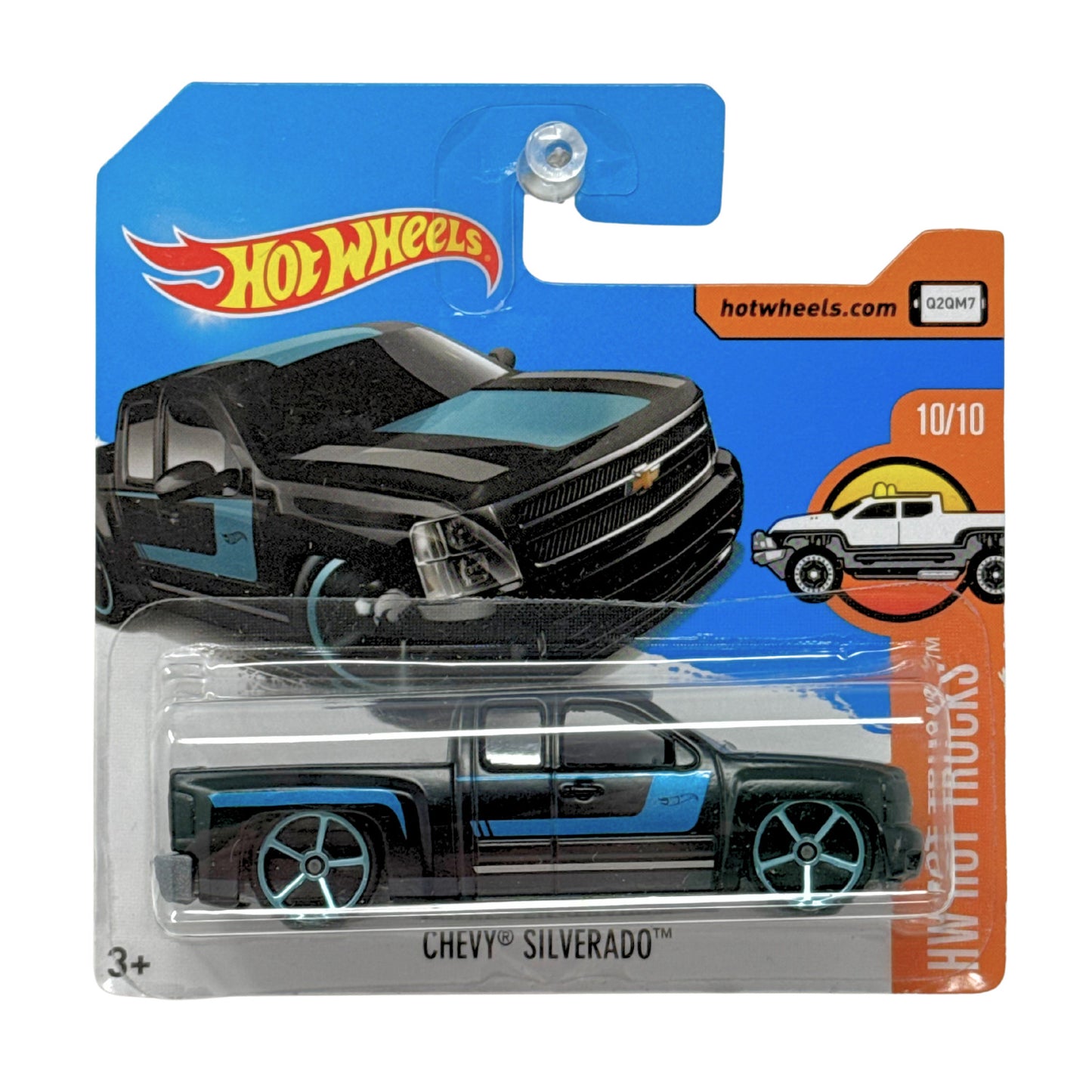 Hot Wheels HW Hot Trucks Chevy Silverado Black Blue Deco 1:64 Diecast Short Card