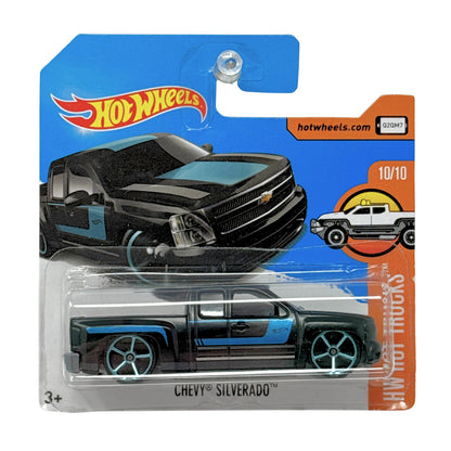 Hot Wheels HW Hot Trucks Chevy Silverado Black Blue Deco 1:64 Diecast Short Card